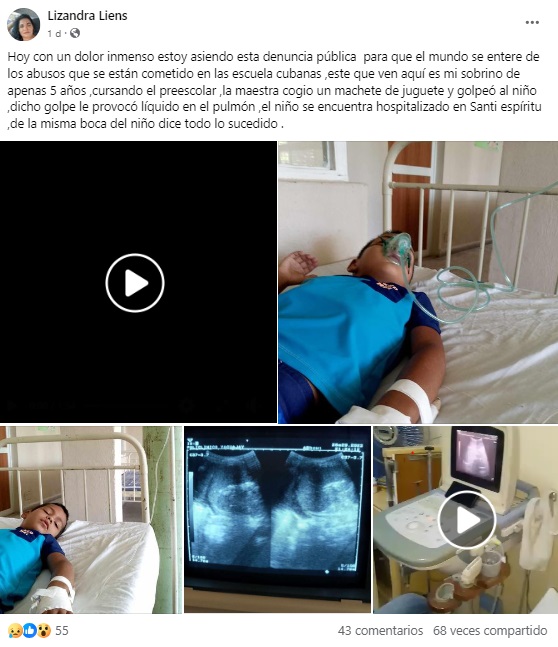 La denuncia compartió varias imágenes del menor hospitalizado. (Captura de pantalla © Lizandra Liens-Facebook)