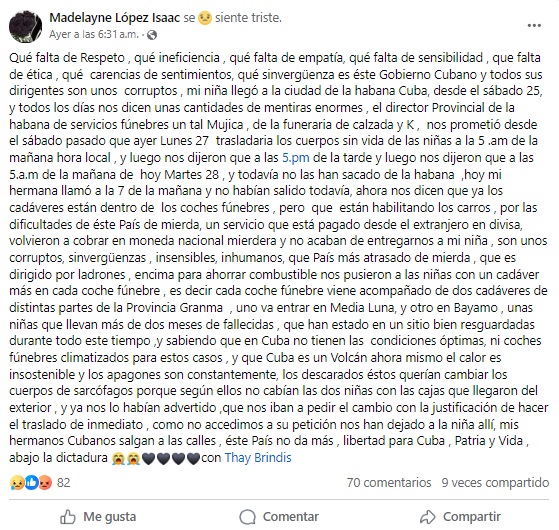 Denuncia hecha por la madre de la joven. (Captura de pantalla © Madelayne López Isaac-Facebook)