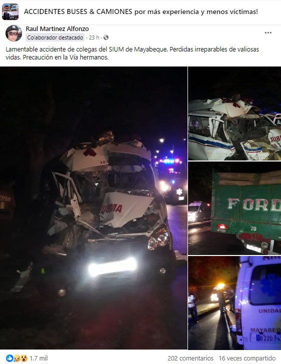 La denuncia vino acompañada de varias fotografías, las cuales muestran el daño sufrido por la ambulancia. (Captura de pantalla  © Raul Martinez Alfonzo-Facebook)