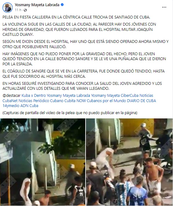 Denuncia de pelea durante fiesta callejera en Santiago de Cuba. (Captura de pantalla © Yosmany Mayeta Labrada-Facebook)