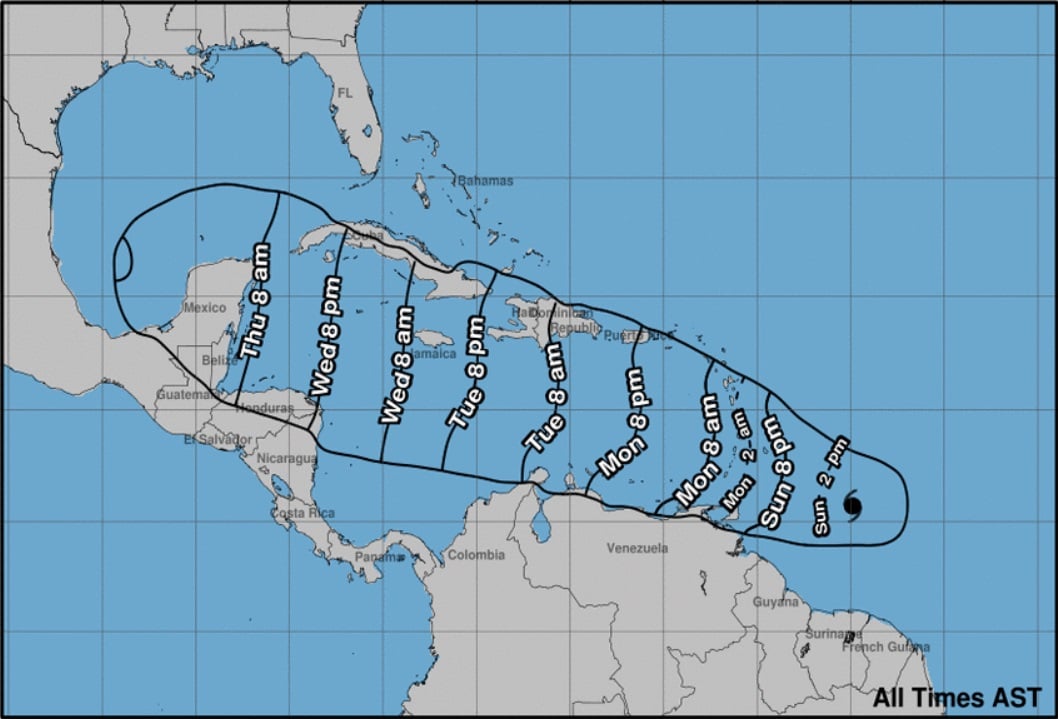 Huracán Beryl alcanza la categoría 4 conforme se acerca a Cuba. (Imagen © National Hurricane Center)