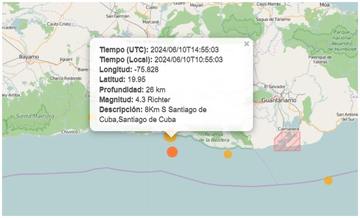 Último sismo perceptible en Santiago de Cuba. (Captura de pantalla © Cenais-Web)