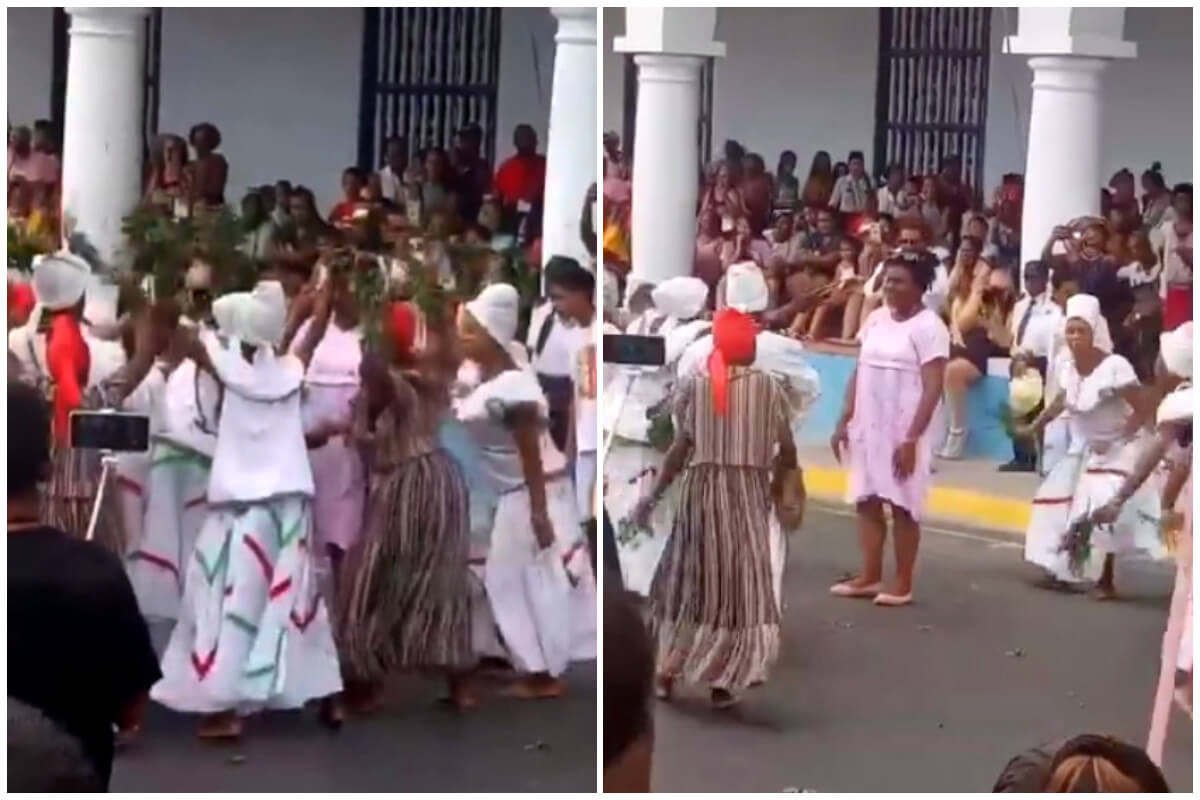 Beatriz Johnson finge ceremonia yoruba. (Captura de pantalla © Yosmany Mayeta Labrada- Facebook)