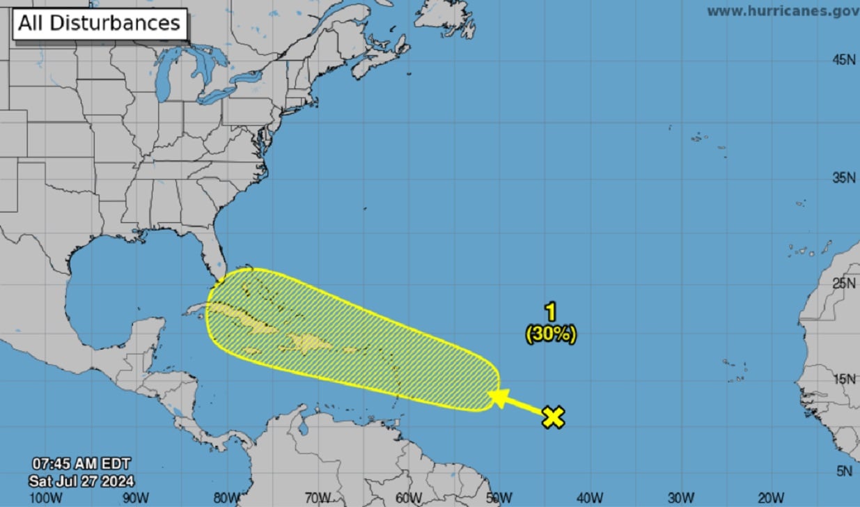 Onda tropical se acerca al Caribe. (Captura de pantalla © National Hurricane Center-Twitter)