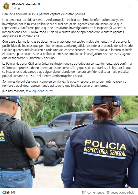 Comunicado oficial compartido por las autoridades guatemaltecas. (Captura de pantalla © PNCdeGuatemala-Facebook)