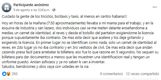 Denuncia hecha en redes sociales. (Captura de pantalla © ACCIDENTES BUSES & CAMIONES por más experiencia y menos víctimas!-Facebook)