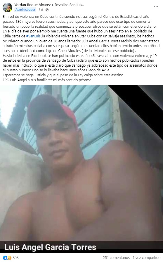 La denuncia del incidente fue compartida en redes sociales. (Captura de pantalla © Yordan Roque Alvarez-Facebook)