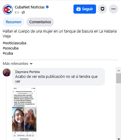 Algunos usuarios compartieron casos recientes de mujeres desaparecidas en la capital. (Captura de pantalla © CubaNet Noticias-Facebook)