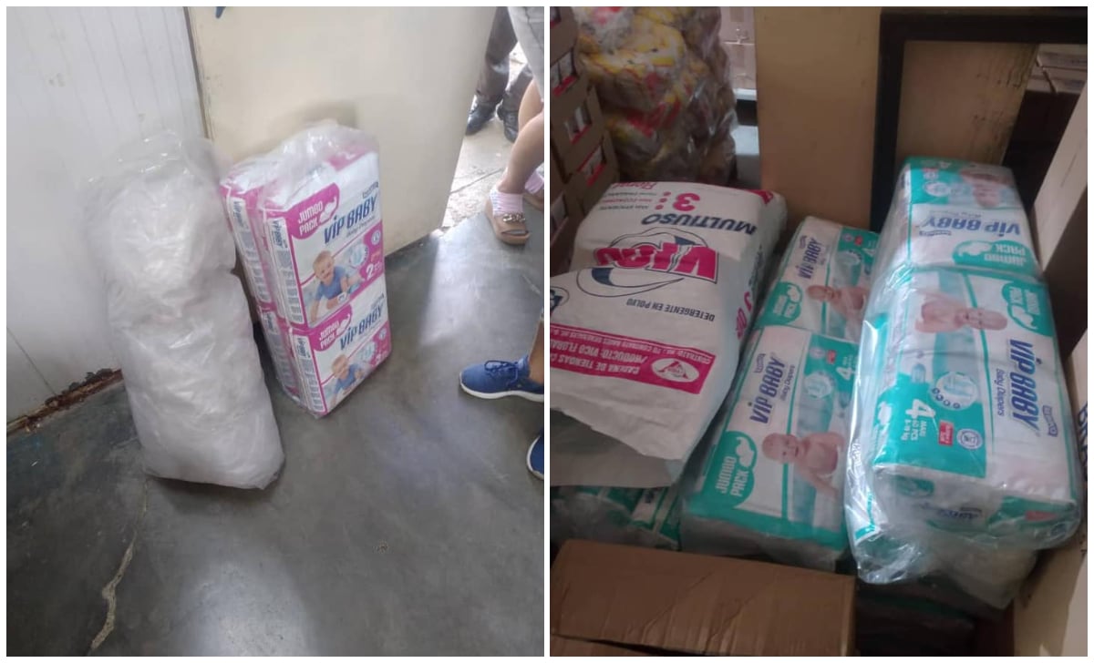 Paquetes de culeros desechables que fueron escondidos por los empleados de la tienda. (Foto © Inspección Villa Clara-Facebook)