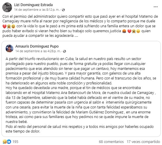 La denuncia fue compartida por otros miembros de la familia que exigen justicia. (Captura de pantalla © Lizi Domínguez Estrada-Facebook)