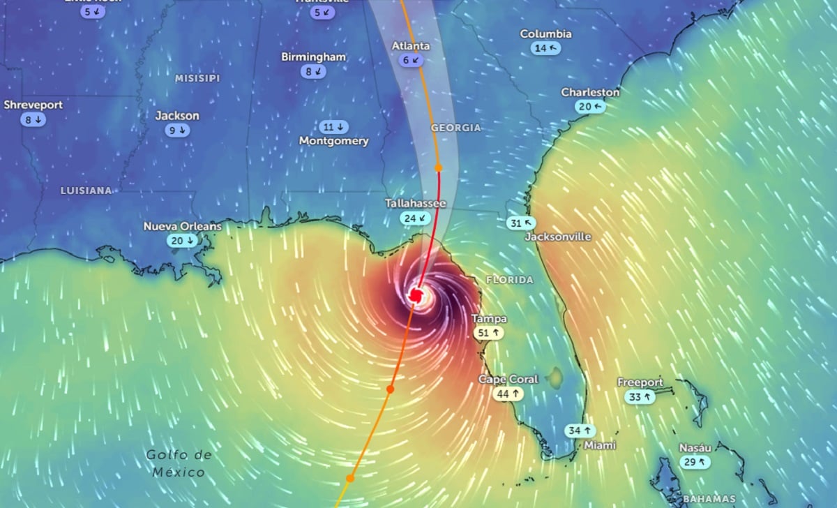 Imagen del huracán Helene cerca de Florida. (Captura de pantalla © Zoom Earth-Web)