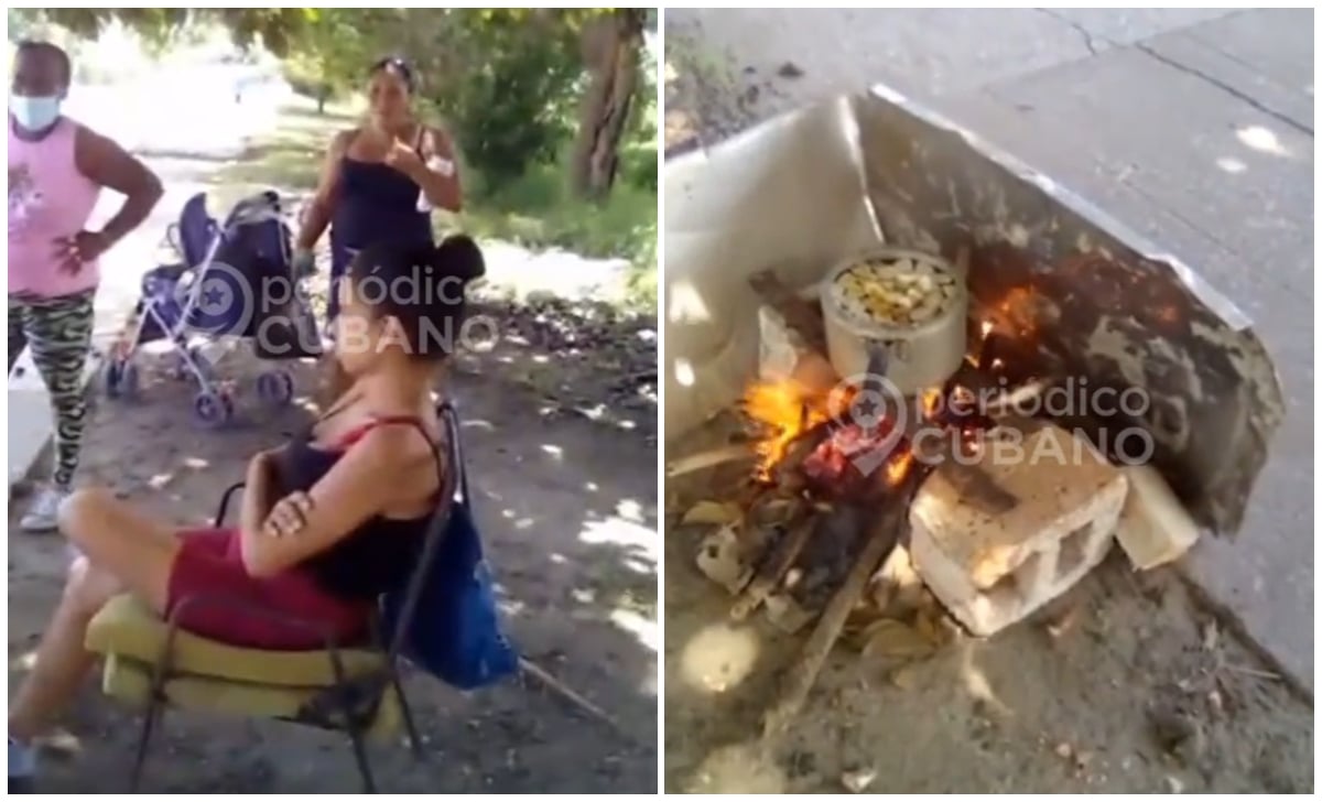 La familia debe cocinar sus alimentos en la calle. (Captura de pantalla © periodicocubano-TikTok)