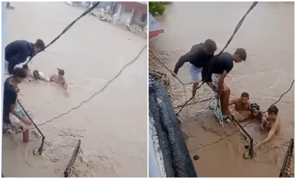 Los ancianos fueron rescatados por valientes jóvenes de la localidad. (Captura de pantalla © ViralInfluencer Suarez-Facebook)