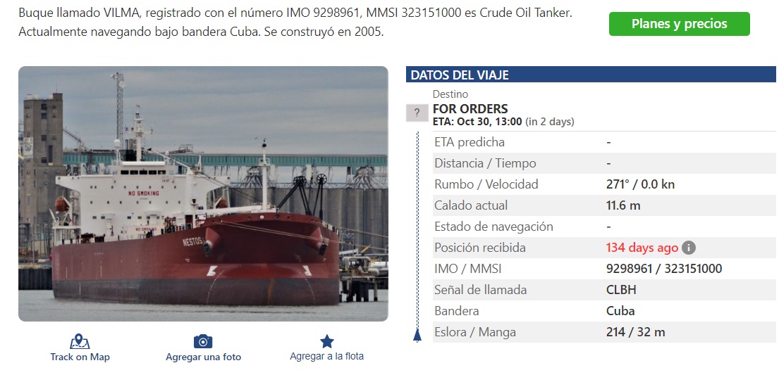 La página de vesselfinder señala que el buque no ha actualizado su ubicación en varios meses.