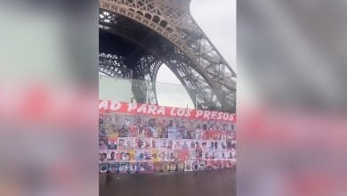 Cubanos reunidos en la base de la Torre Eiffel. (Captura de pantalla © mjorgec1994-Twitter)