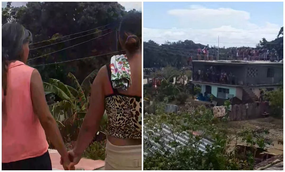 Vecinos en la zona subieron a los techos de sus casas para evitar la “inminente” inundación. (Captura de pantalla © Isnalvis Mejias-Facebook)