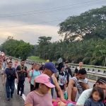 Caravana migrante camino hacia el norte de México. (Captura de pantalla © Bryan Avelar-Twitter)