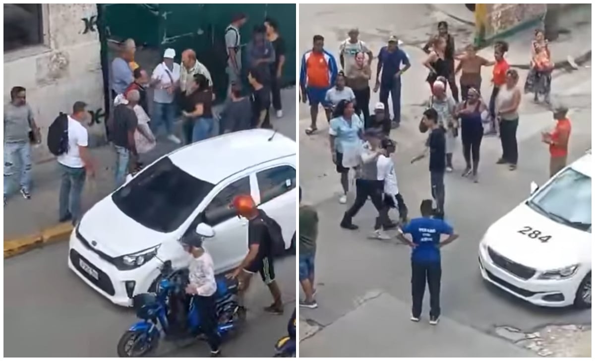 Momento en el que el ladrón fue llevado a la patrulla de la PNR. (Captura de pantalla © Mario Vallejo-Facebook)