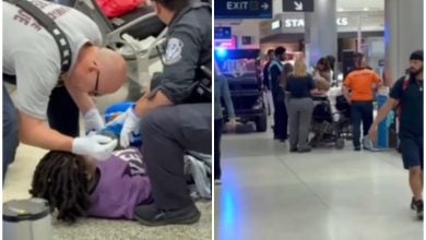 La mujer fue asistida por el personal de la terminal aérea. (Captura de pantalla © Telemundo 51-Instagram)