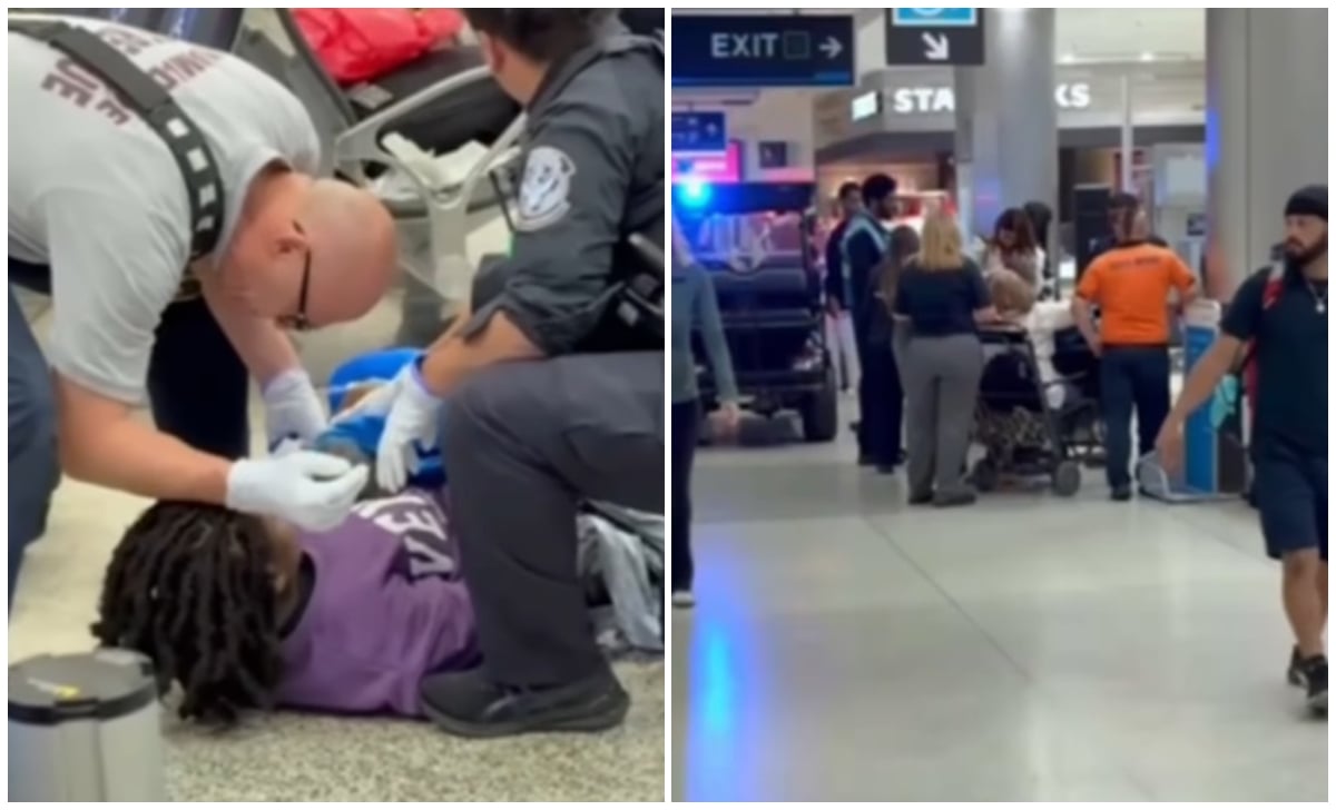 La mujer fue asistida por el personal de la terminal aérea. (Captura de pantalla © Telemundo 51-Instagram)