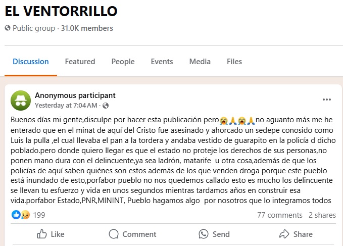 Usuarios denunciaron el hecho en redes sociales. (Captura de pantalla © EL VENTORRILLO-Facebook)