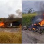 Los dos vehículos del accidente en Las Tunas se incendiaron. (Captura de pantalla Facebook: Díaz Canel Sin Gao/ Noticias de última hora en Cuba)