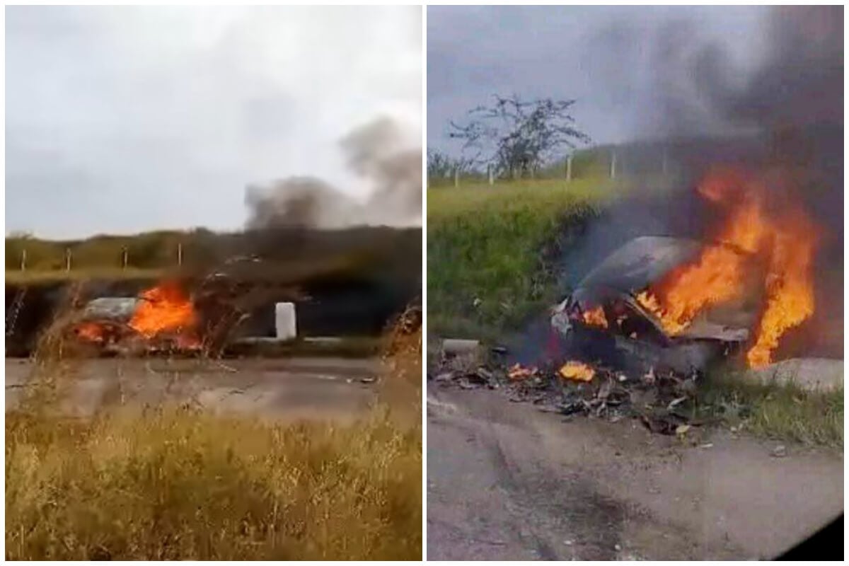 Los dos vehículos del accidente en Las Tunas se incendiaron. (Captura de pantalla Facebook: Díaz Canel Sin Gao/ Noticias de última hora en Cuba)