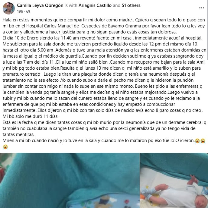 Denuncia compartida en redes sociales. (Captura de pantalla © Camila Leyva Obregón-Facebook)