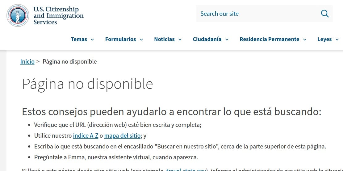 Mensaje mostrado por USCIS a la hora de buscar el programa de parole humanitario. (Captura de pantalla © USCIS-Web)