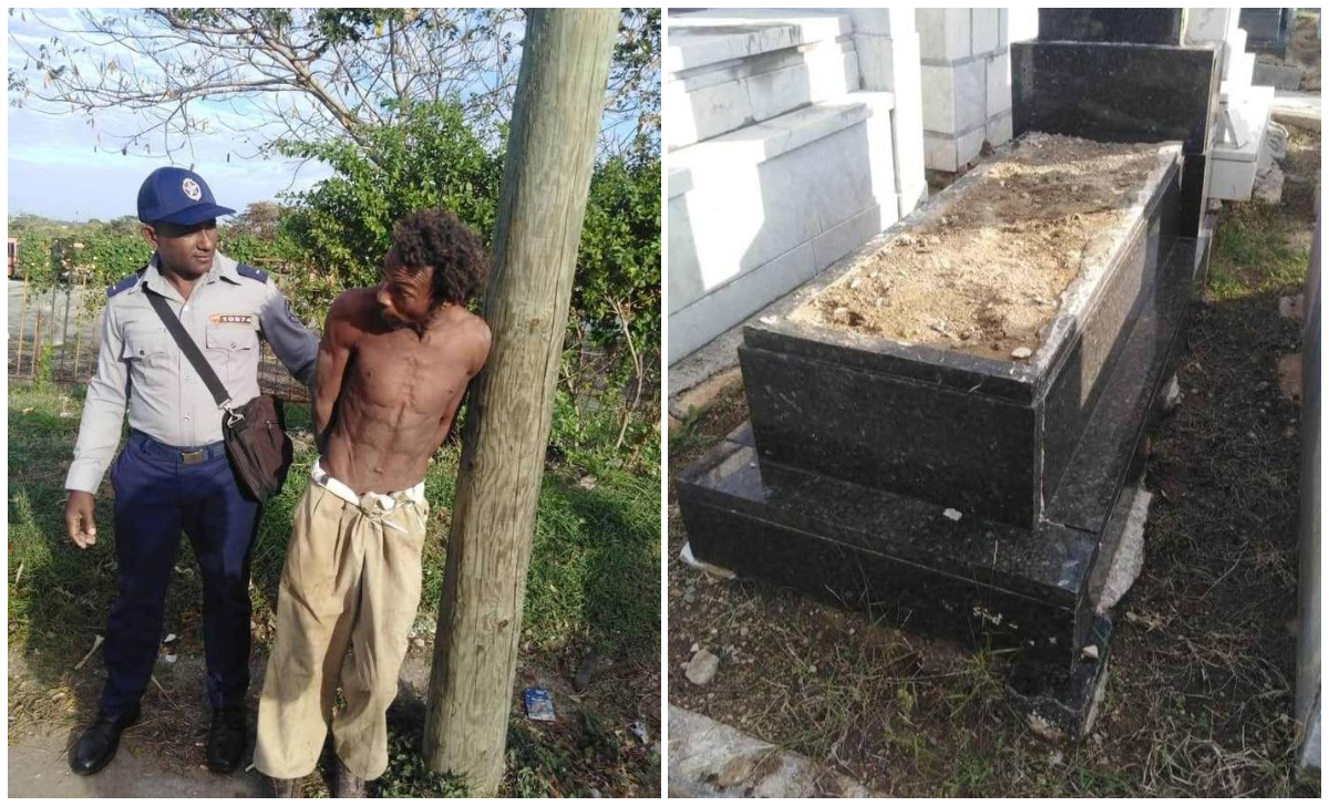 Hombre detenido por robo en cementerio de La Habana. (Foto © El Cubano Fiel-Facebook)