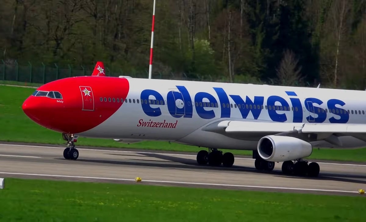 Imagen ilustrativa de un avión de la aerolínea Edelweiss Air. (Captura de pantalla © ZRH AVIATION CHANNEL-YouTube)