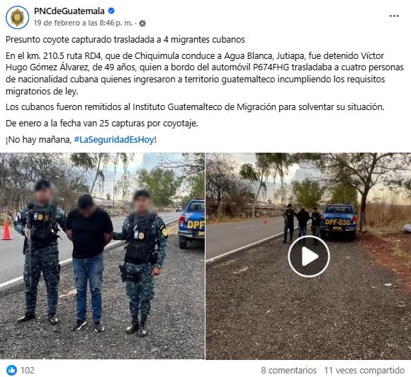 Las autoridades informaron sobre la detención en sus redes sociales. (Captura de pantalla © PNCdeGuatemala-Facebook)