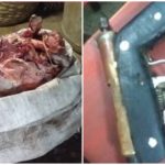 Carne ilegal y armas decomisadas durante el operativo. (Foto © Héroes del Moncada-Facebook)