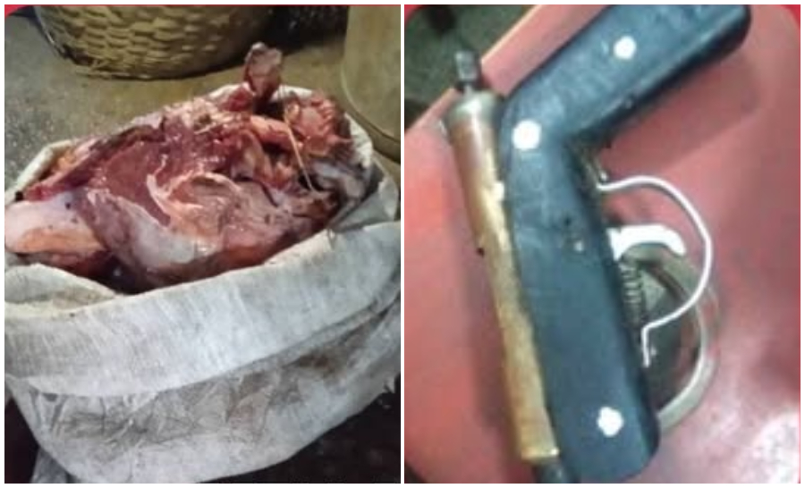 Carne ilegal y armas decomisadas durante el operativo. (Foto © Héroes del Moncada-Facebook)