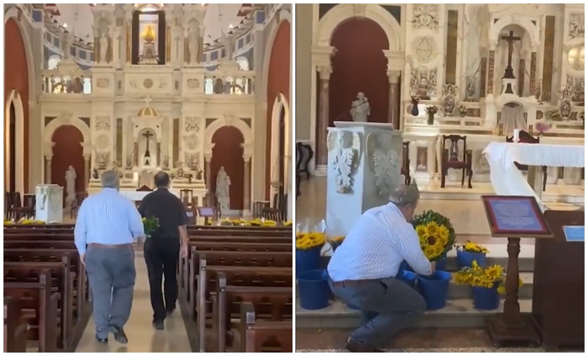 El Jefe de Misión de la Embajada de EEUU en Cuba visitando a la Virgen del Cobre en Santiago de Cuba. (Captura de pantalla © Embajada de los Estados Unidos en Cuba-Twitter)