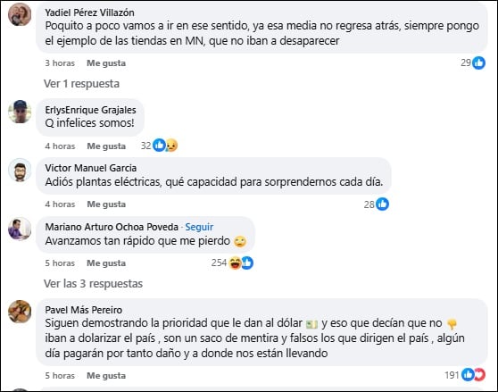 Quejas hechas por el pueblo cubano tras el anuncio de la medida. (Captura de pantalla © Facebook)