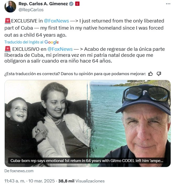 Congresista Carlos Gimenez regresa a Cuba tras más de 60 años. (Captura de pantalla © Rep. Carlos A. Gimenez-Twitter)