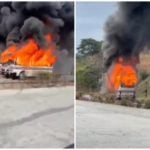 Incendio de ómnibus de las FAR captado en video. (Captura de pantalla © Yosmany Mayeta Labrada-Facebook)