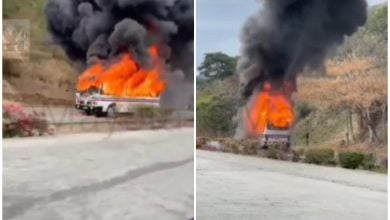 Incendio de ómnibus de las FAR captado en video. (Captura de pantalla © Yosmany Mayeta Labrada-Facebook)