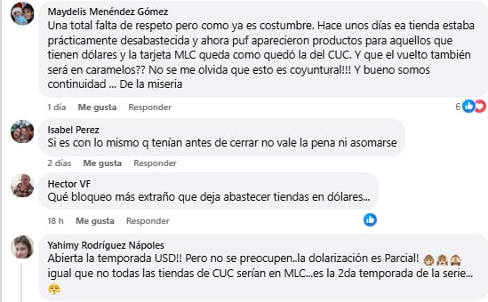 Algunas de las quejas hechas en la publicación. (Captura de pantalla © Facebook)